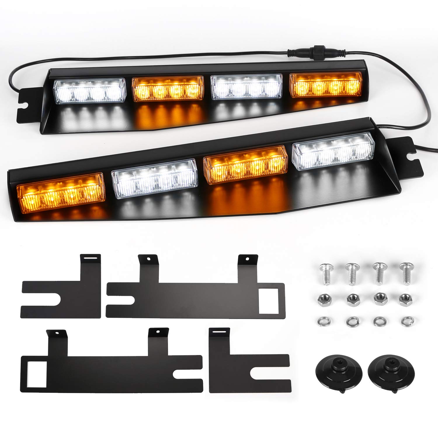 ASPL 32LED Emergency Visor Light - 26 Flash Patterns, Windshield Hazard Warning Strobe Beacon with Split Mount & Extendable Bracket (Amber/White) - Perfect for Police, Security, Construction & Emergency Vehicles