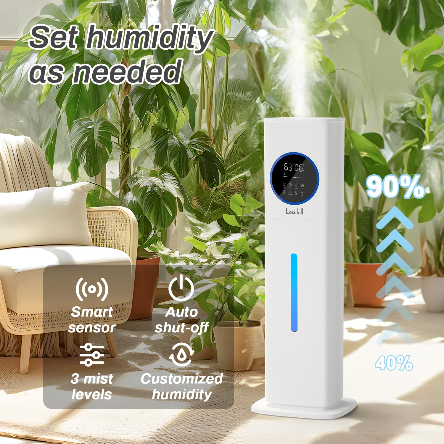 Large Room Humidifier 2.1Gal/8L Top Fill Cool Mist Humidifier with Essential Oil Diffuser for Home, Bedroom, Office, Plants - Perfect for Baby, Kids & Adults (White)