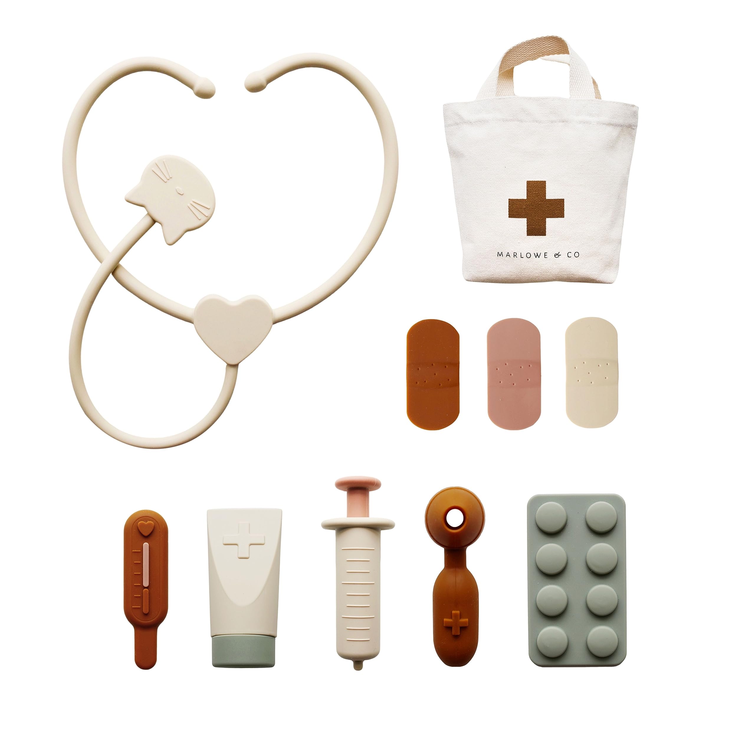 Marlowe & Co 10-Piece Silicone Pretend Play Doctor & Vet Kit for Kids with Storage Bag - Fun Role-Playing Toy for Children's Imagination & Learning