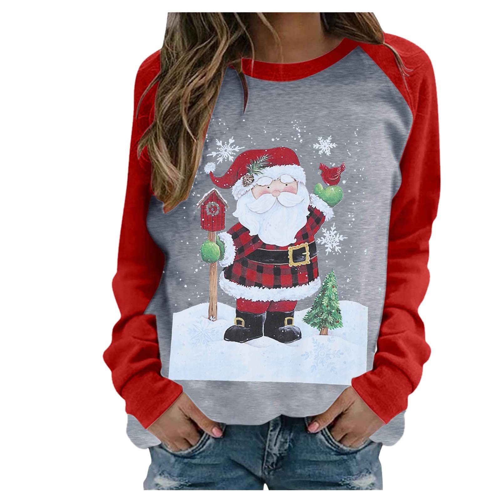Stylish Women's Casual Christmas Print Raglan Long Sleeve Blouse - Festive Holiday Tops for Parties, Family Gatherings & Office Wear