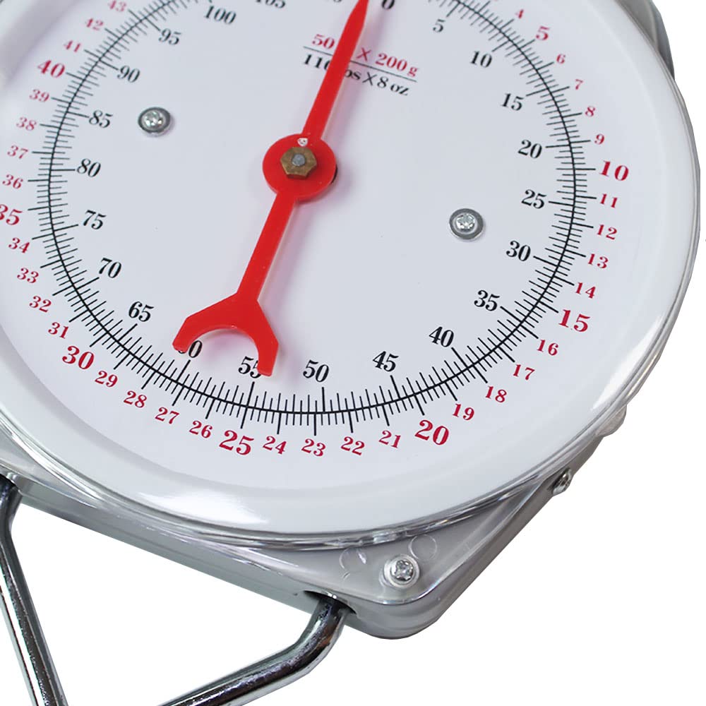 110lbs Industrial Spring Hanging Dial Scale - Heavy Duty Mechanical Hanging Scale for Kitchen, Fishing, Luggage & Travel - Perfect for Weighing Groceries, Fish Catch & Suitcases