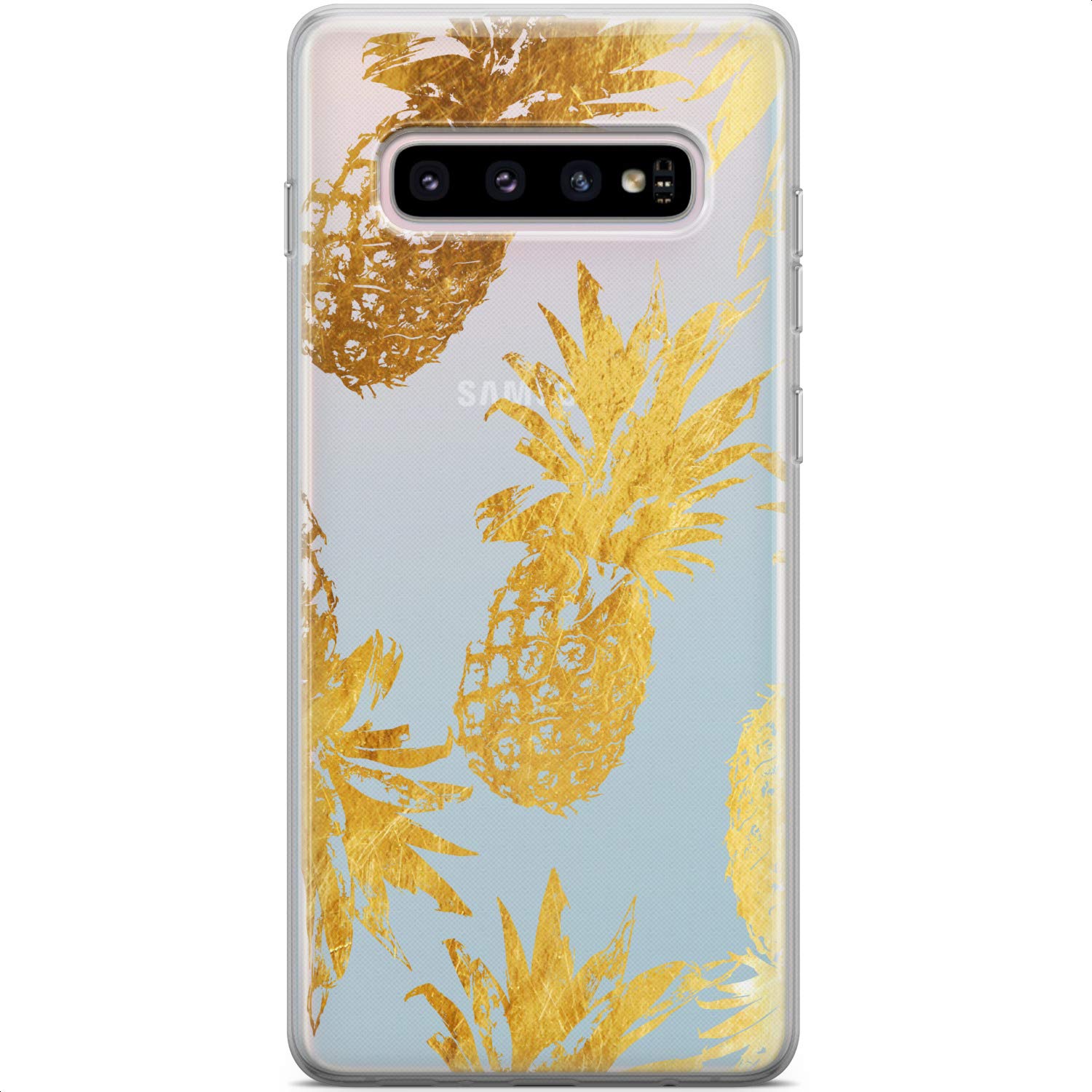 Premium Slim Gold Pineapple Pattern Flexible Silicone TPU Phone Case for Samsung Galaxy S24/S23 Ultra/S22 5G Plus/S21 FE/S20/S10 - Lightweight Protective Cover with Abstract Art Design - Perfect for Everyday Use, Travel & Fashion Accessory