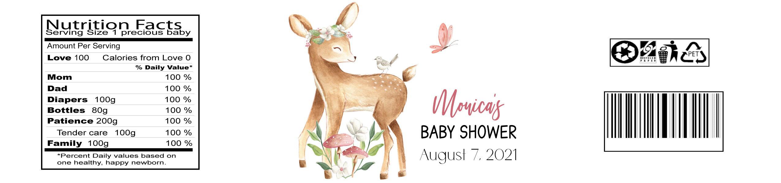 Deer Themed Baby Girl Water Bottle Labels - Cute Personalized Name Stickers for Kids' Bottles, Perfect for Daycare, School & Parties