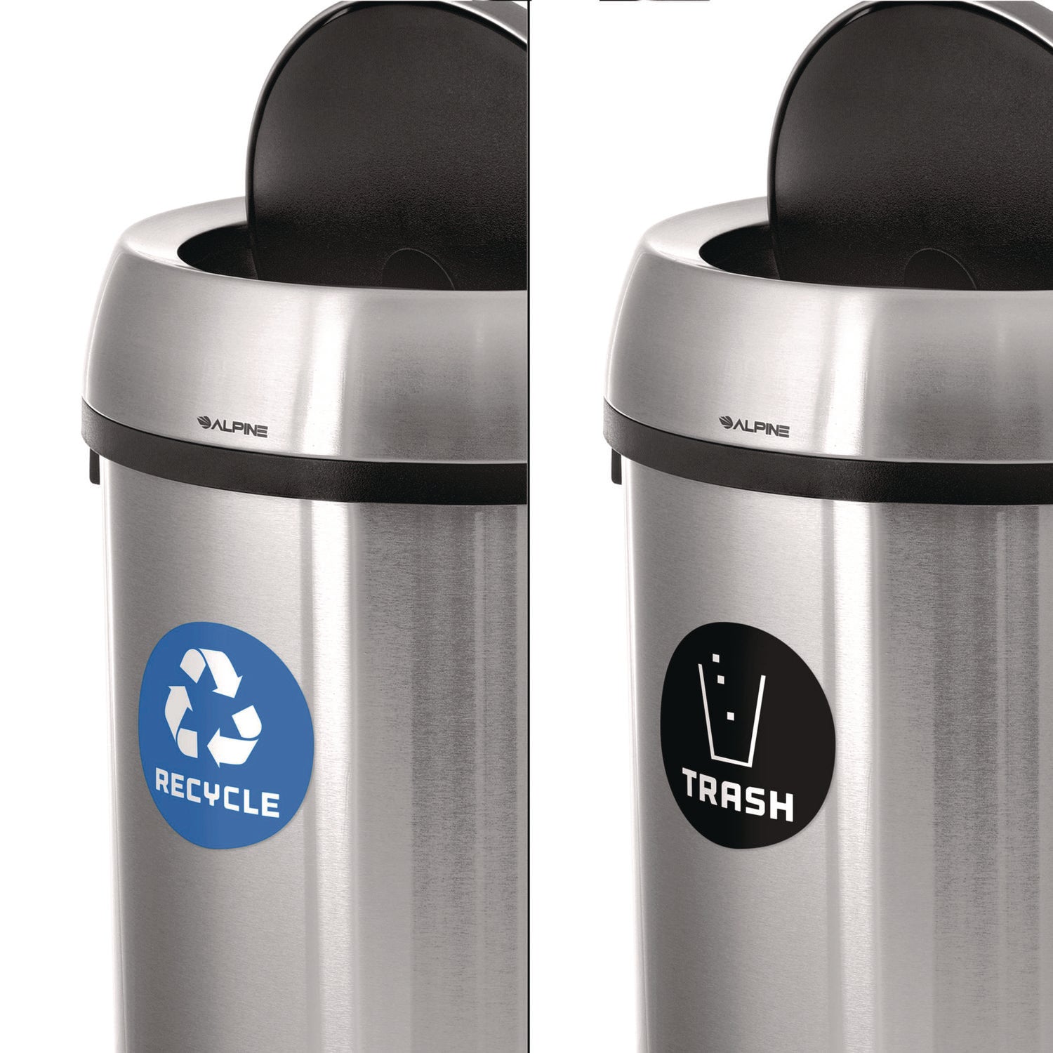 Alpine Industries 17 Gallon Stainless Steel Open Top Recycling Bin & Trash Can - Durable Waste Receptacle for Home, Office & Outdoor Use