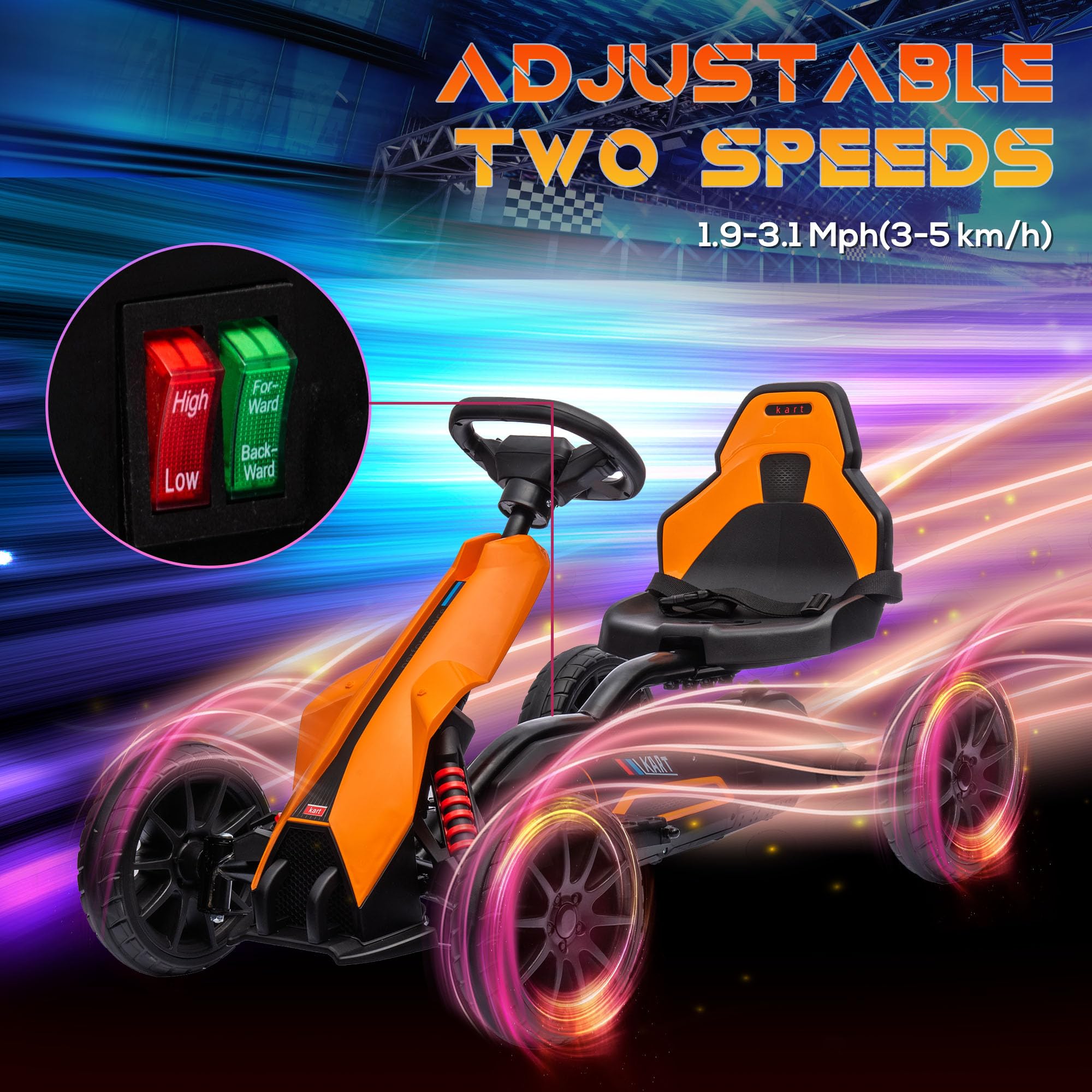 Aosom 12V Electric Go Kart for Kids - Adjustable Speed Ride-On Toy with Forward/Reverse, Outdoor Play Vehicle for Boys & Girls Ages 3-8 (Orange) - Perfect for Backyard Fun, Birthday Gifts & Family Outdoor Activities