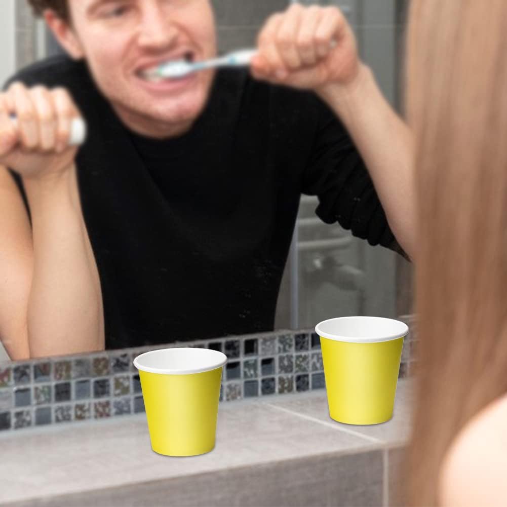50 Pack 3 oz Disposable Paper Cups - Small Bathroom & Espresso Cups for Mouthwash, Snacks, Condos, RVs & Camping | Eco-Friendly & Convenient (Yellow)