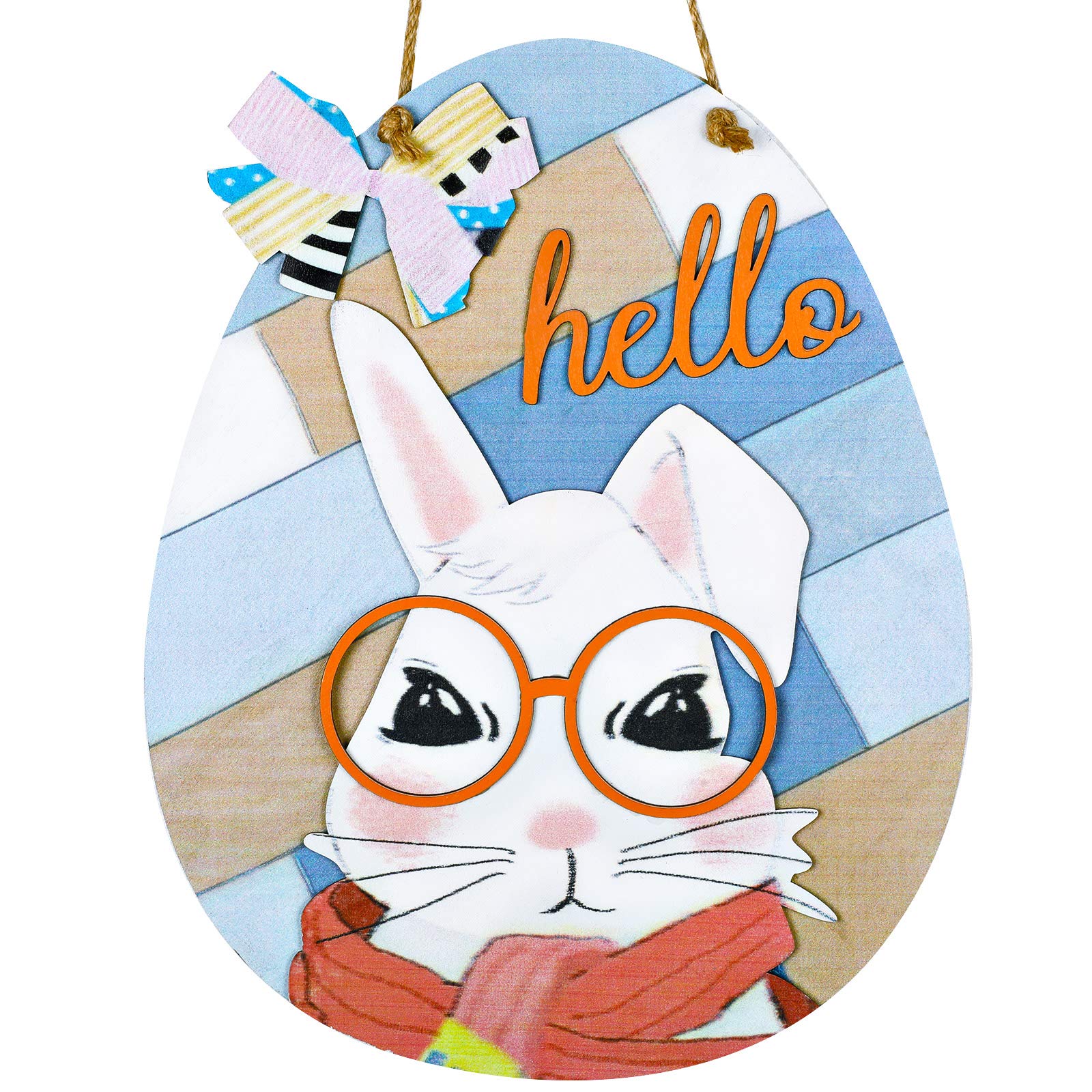 Easter Bunny Door Hanger - Wooden Spring Wall Decor with 