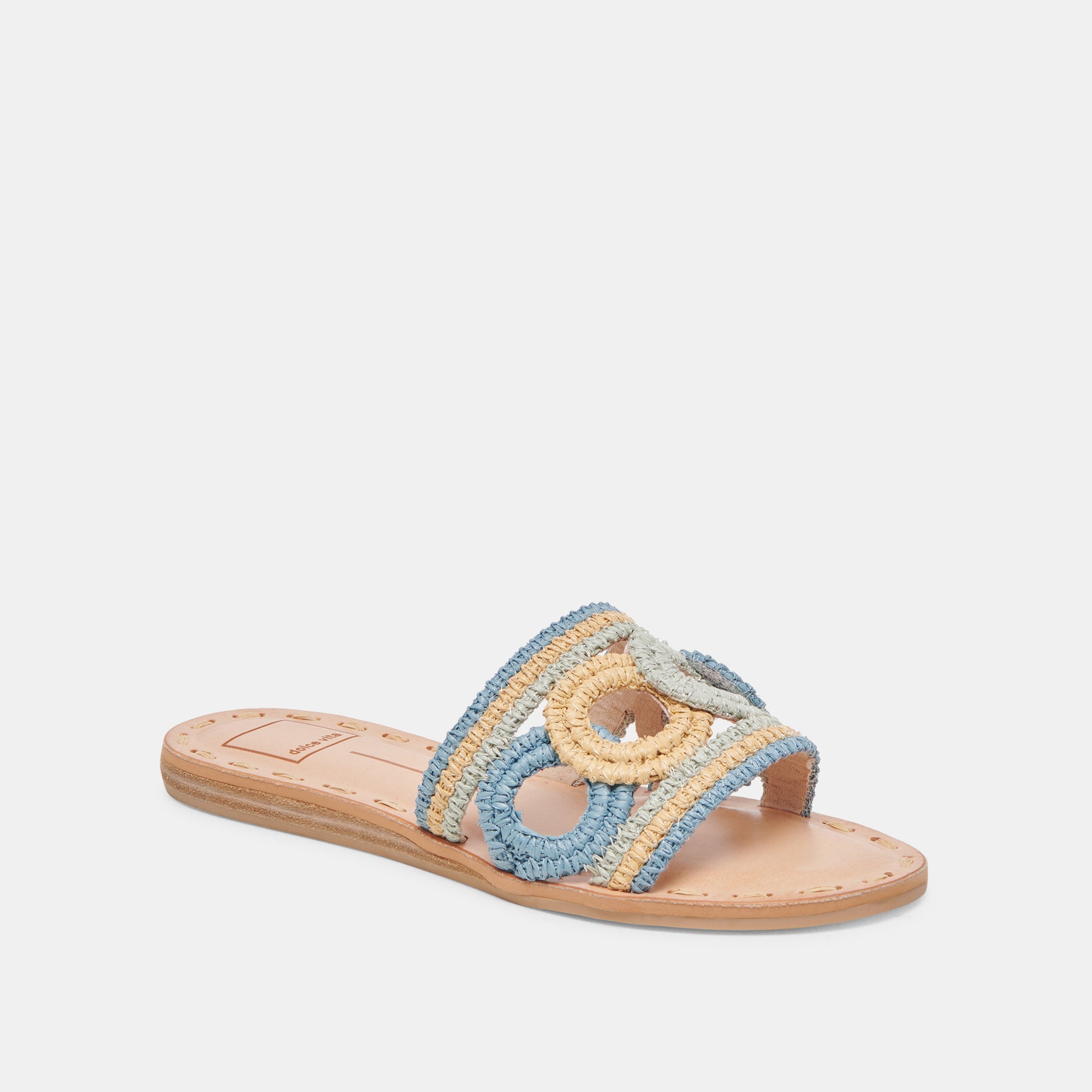 DANY Women's Blue Multi Raffia Sandals - Comfortable Summer Beach Slides for Outdoor Walking, Vacation, and Casual Wear