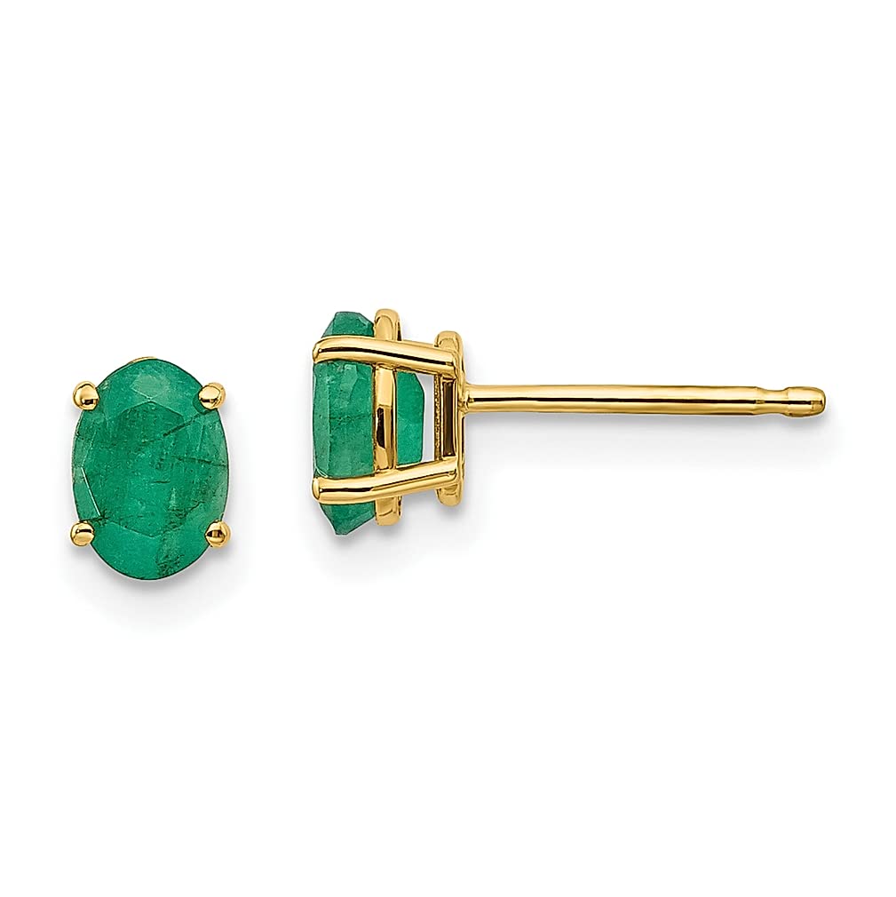 14K Yellow Gold Green Emerald Post Stud Earrings - May Birthstone Gemstone Fine Jewelry for Women, Perfect Gift for Her - Ideal for Weddings, Anniversaries & Special Occasions