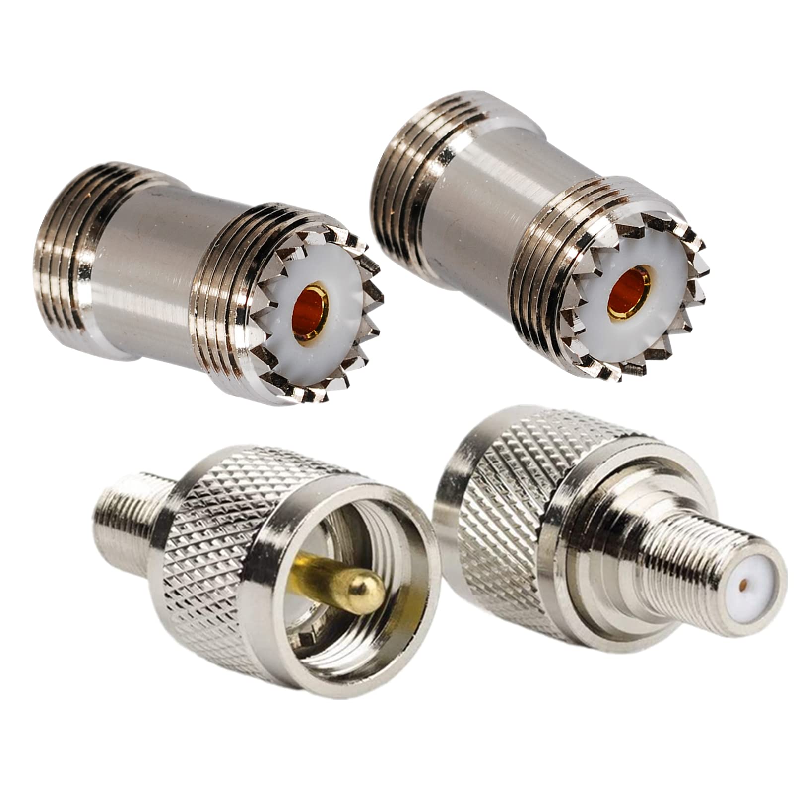 2-Pack UHF Male to F Female Coaxial Adapters - High-Quality RF Connectors for CCTV, TV Antenna, Satellite & Ham Radio Installations