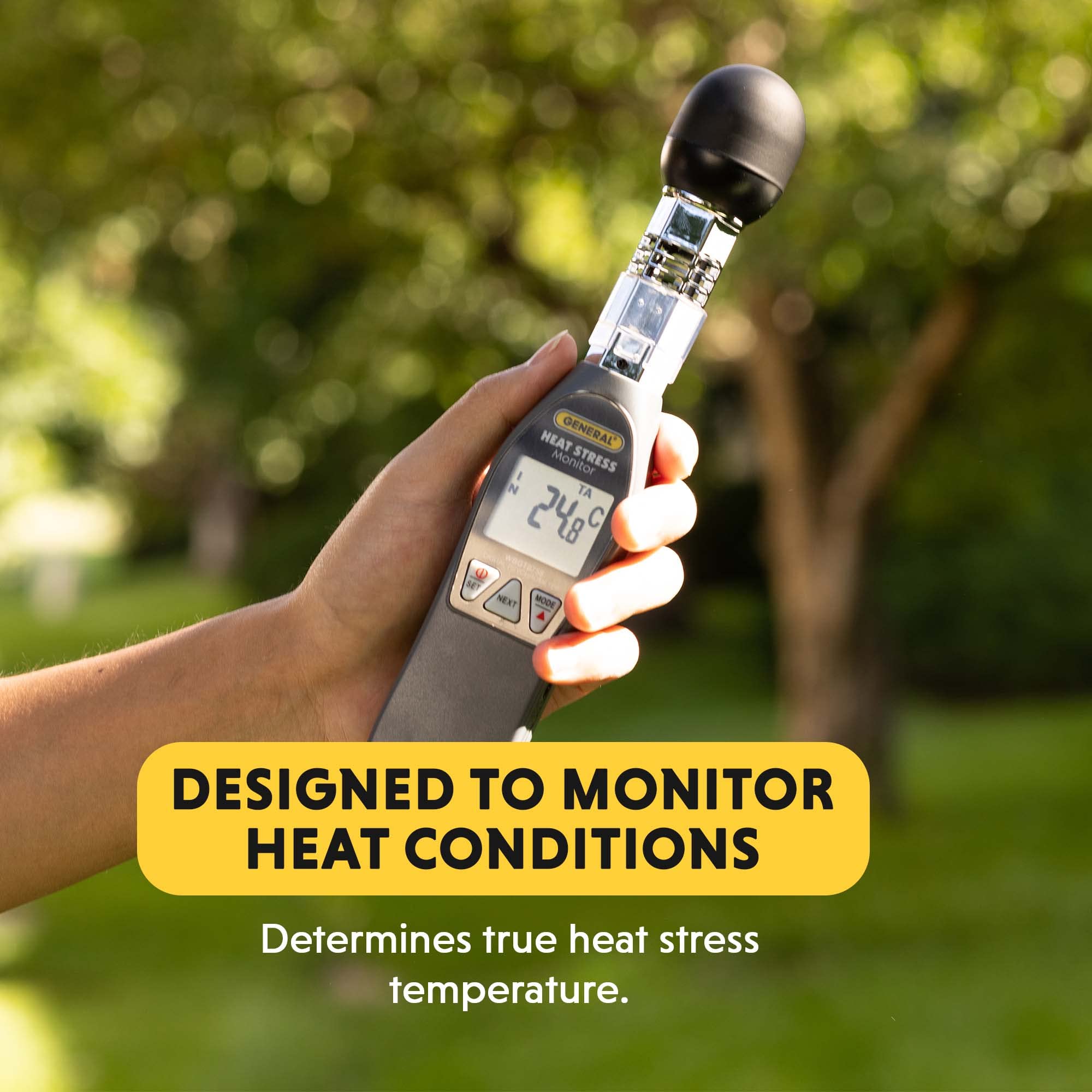 General Tools WBGT8758 Handheld Heat Stress Monitor with Brass Black Ball - Measures 32°F to 122°F & 0-100% RH - Ideal for Workplace Safety, Industrial Hygiene, and Outdoor Activity Monitoring