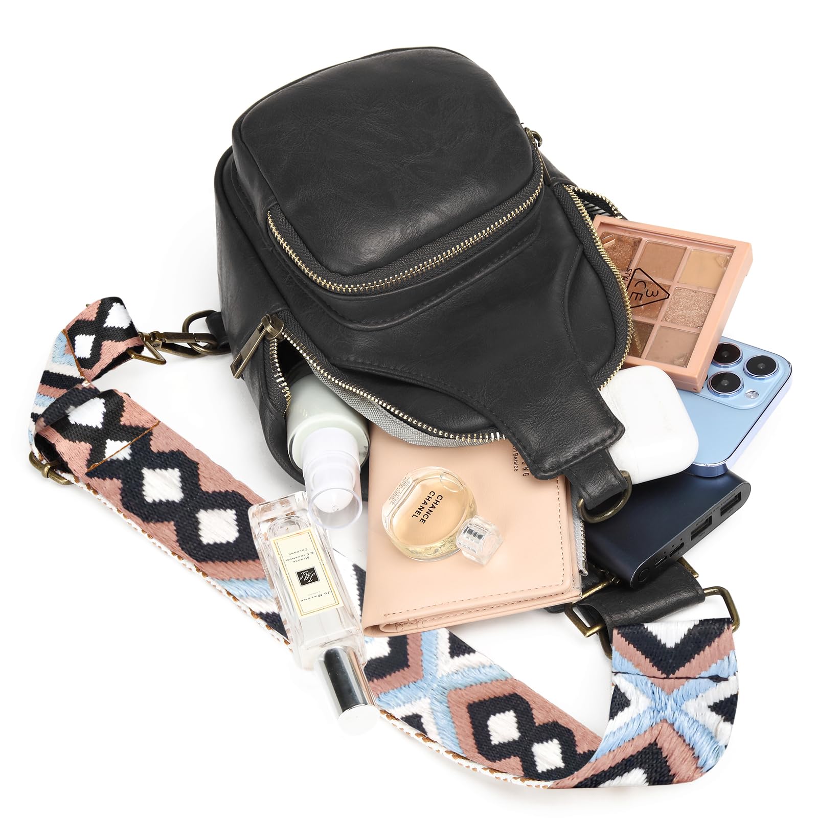 PU Leather Sling Bag for Women - Small Crossbody Backpack, Multipurpose Chest Bag for Cycling, Travel & Daily Use (Black)