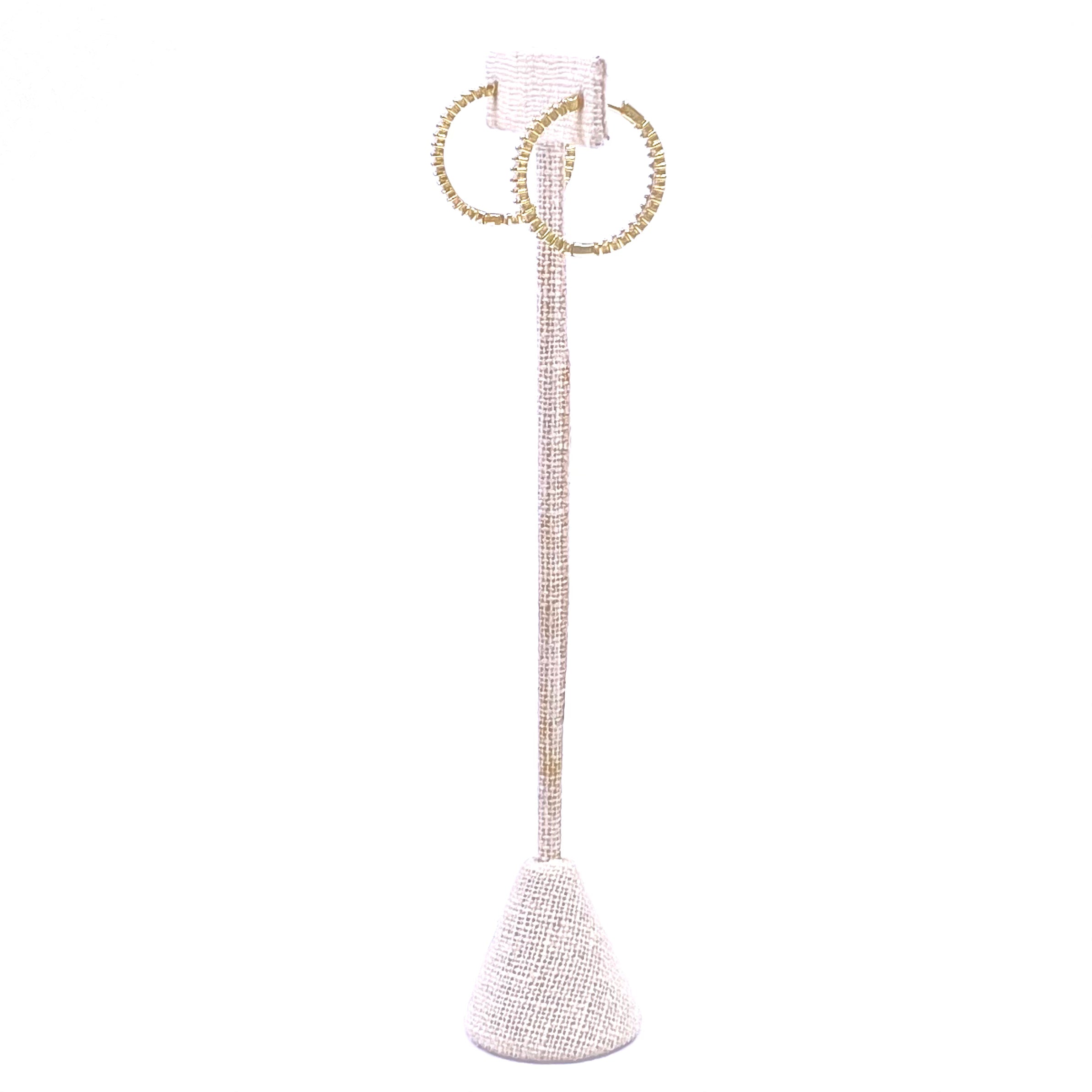 Ashley Gold Sterling Silver 1 Baguette CZ Inside/Outside Hoop Earrings - Elegant Dangle Earrings for Women, Perfect for Parties, Weddings & Everyday Wear
