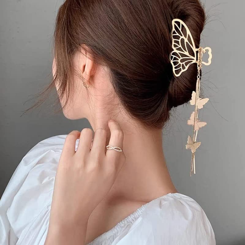 Shidara Butterfly Hair Claw Clips for Women - 1 Pack Metal Butterfly Tassel Design Non-Slip Hair Jaw Clamps | Hair Accessories for Women & Girls | Perfect for Parties, Weddings & Everyday Use