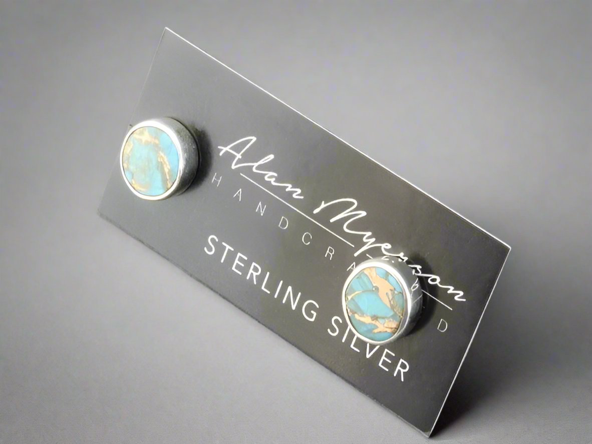 7mm Turquoise & Bronze Stud Earrings in Sterling Silver - Perfect for Casual, Boho, and Everyday Wear