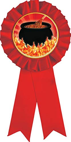 Flaming Hot Chili Cook Off Red Rosette Ribbon Award - 1st Place Trophy Prize for BBQ Competition, Cooking Contests & Spicy Food Events