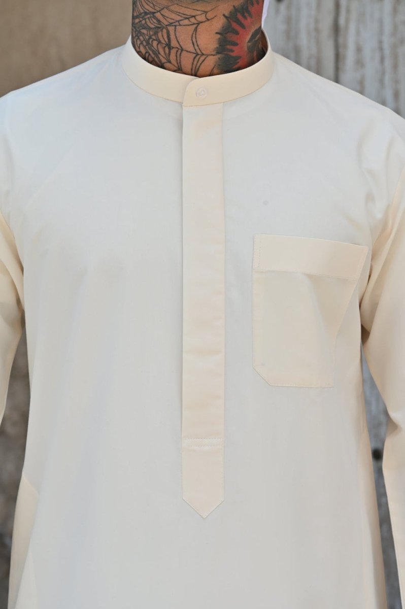 Premium Men's Kuwaiti Thobe - Traditional Arabic Robe for Eid, Weddings & Special Occasions - Comfortable Cream Cotton Kaftan for Daily Wear & Prayer