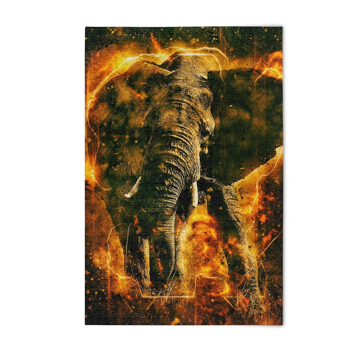 500-Piece African Elephant Fire Jigsaw Puzzle for Adults & Kids - 15x20 Inch Fantasy Animal Puzzle, Fun Family Game & Unique Home Decor - Perfect for Living Room, Bedroom, or Office Wall Art