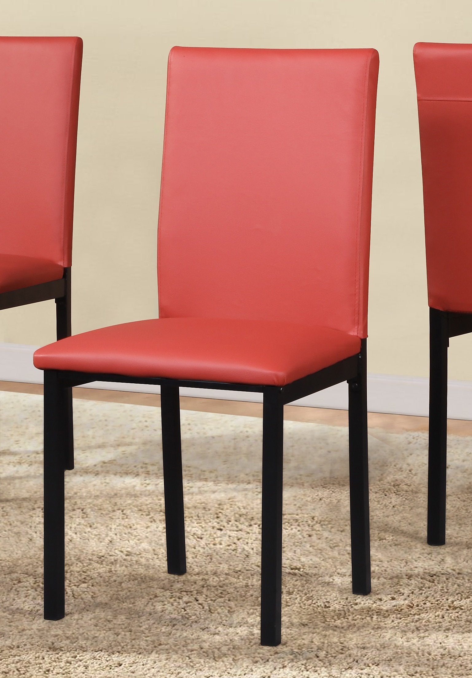 Roundhill Furniture Noyes Faux Leather Dining Chairs Set of 4 - Red Metal Frame Modern Kitchen & Dining Room Chairs for Home, Restaurant, Cafe