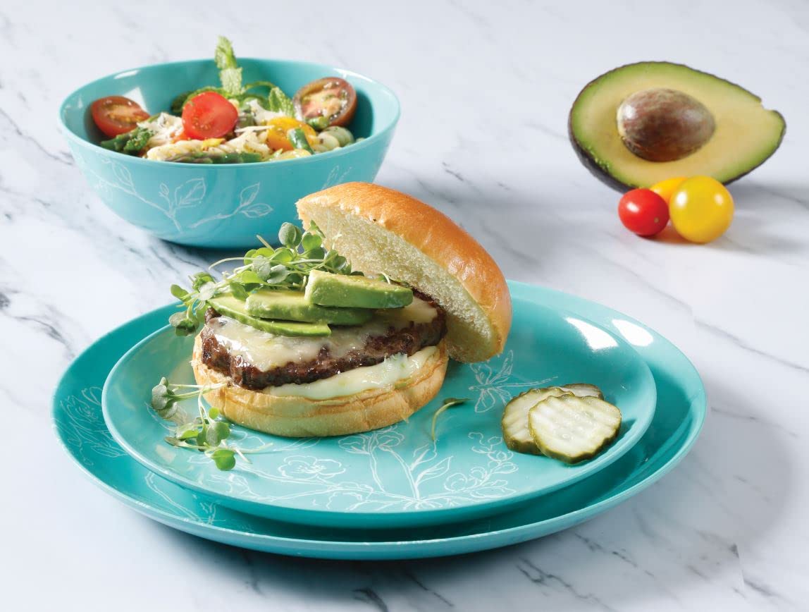 Martha Stewart Dragonfly Melamine Dinnerware Set - Teal, 12-Piece Service for 4, Outdoor & Indoor Use, Shatterproof & Lightweight for Picnics, Pool Parties & Everyday Dining