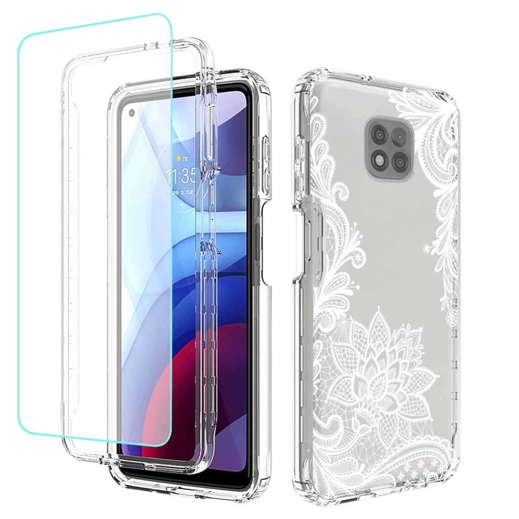 Premium Clear Mandala Phone Case for Motorola Moto G Power 2021 (XT2117) with Tempered Glass Screen Protector - Shockproof Full Body Protective Cover for Women & Men - Perfect for Daily Use, Travel and Outdoor Activities