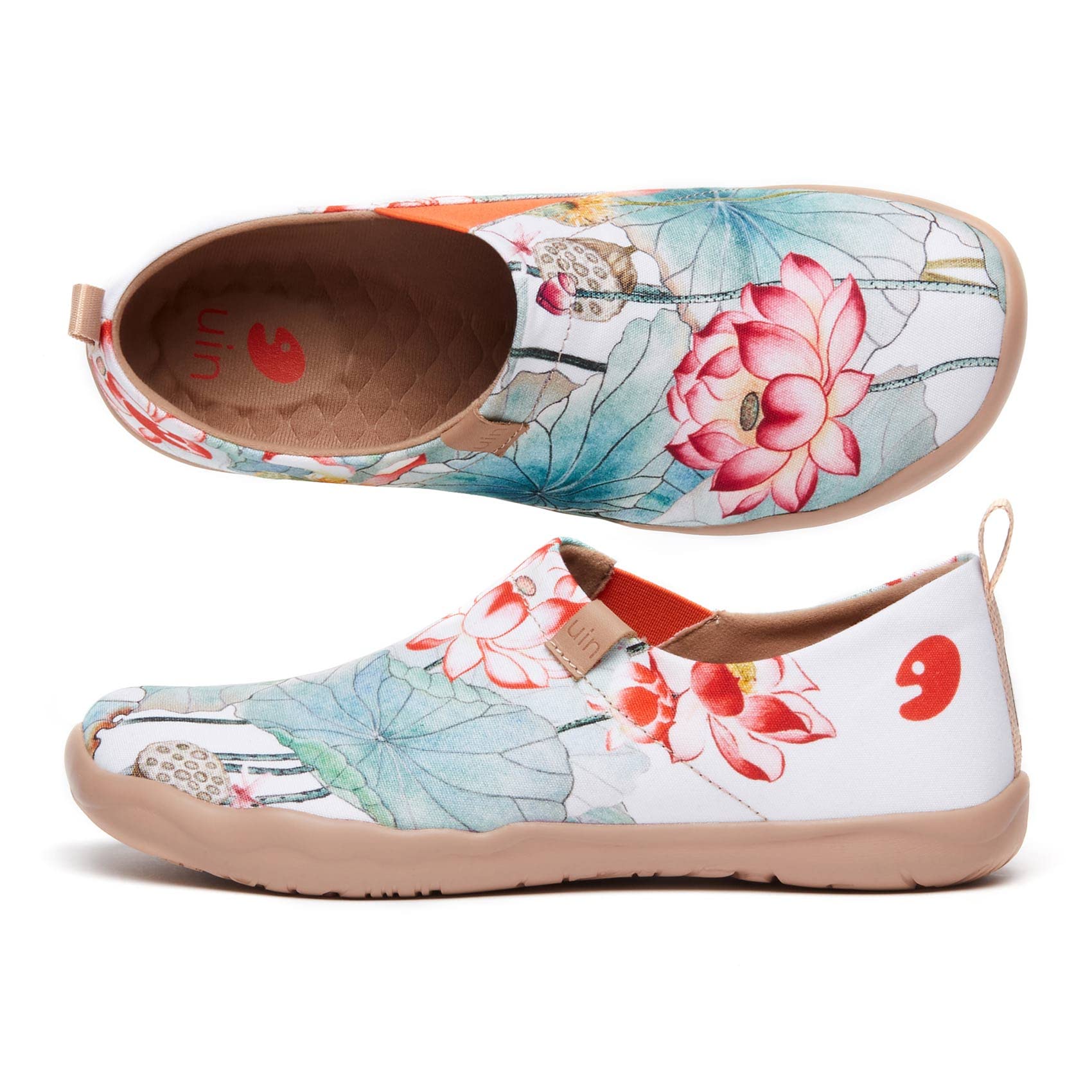UIN Women's Art Painted Slip-On Canvas Loafers - Lightweight Comfortable Casual Sneakers with Lotus Design (Size 9) | Perfect for Travel, Walking & Boho Fashion Outfits
