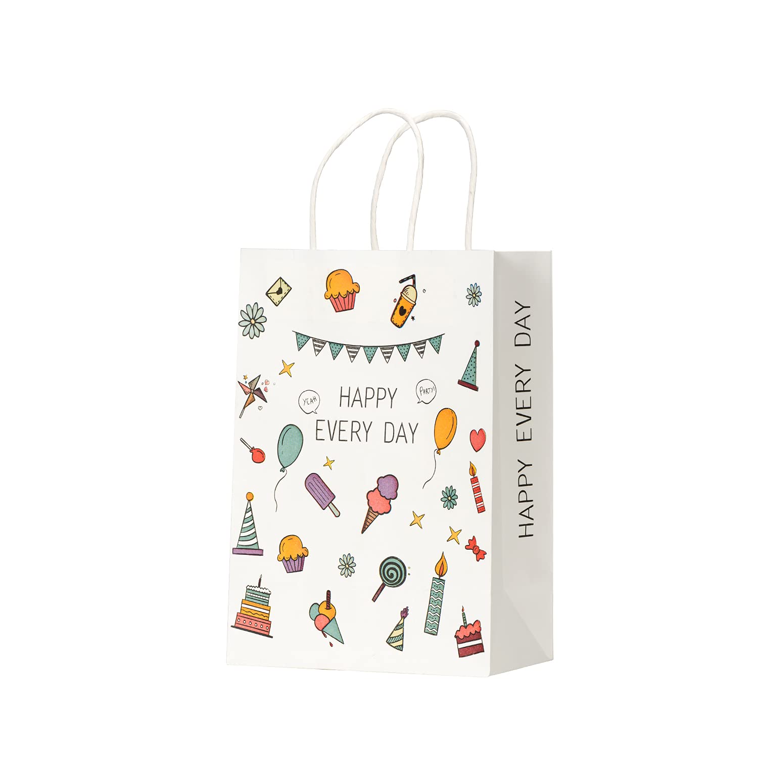 50 Pack White Kraft Paper Gift Bags with Handles - 5.9 x 3.2 x 8.3 Inches Bulk Shopping Bags for Parties, Retail, Business & Merchandise - Perfect for Birthday Gifts, Wedding Favors & Store Packaging