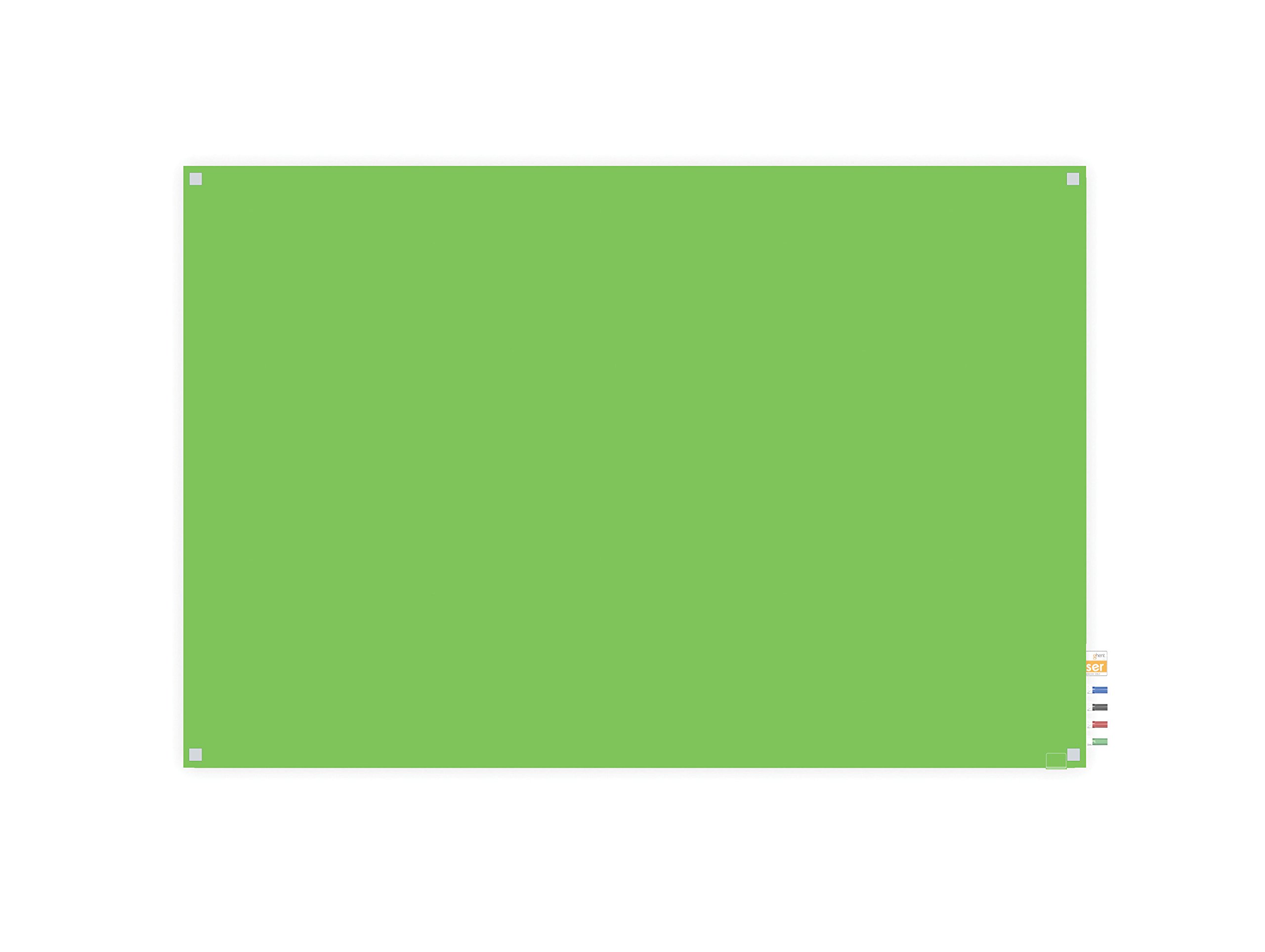 Ghent 2' x 3' Harmony Glass Whiteboard - Square Corners - Green - Includes 4 Dry Erase Markers & Eraser - Perfect for Office, Classroom, or Home Use (HMYSN23GN)