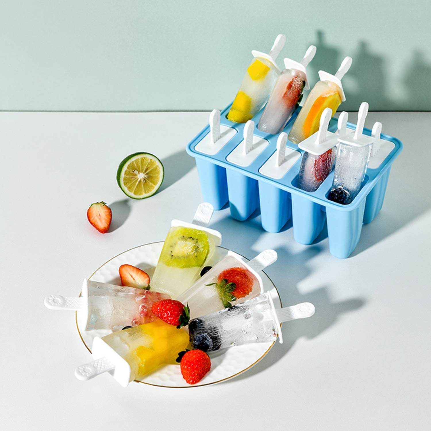 10-Piece Silicone Popsicle Molds BPA-Free with 15 Sticks - Easy Release Ice Pop Makers for Homemade Frozen Treats - Perfect for Summer Snacks, Kids Parties & Healthy Desserts