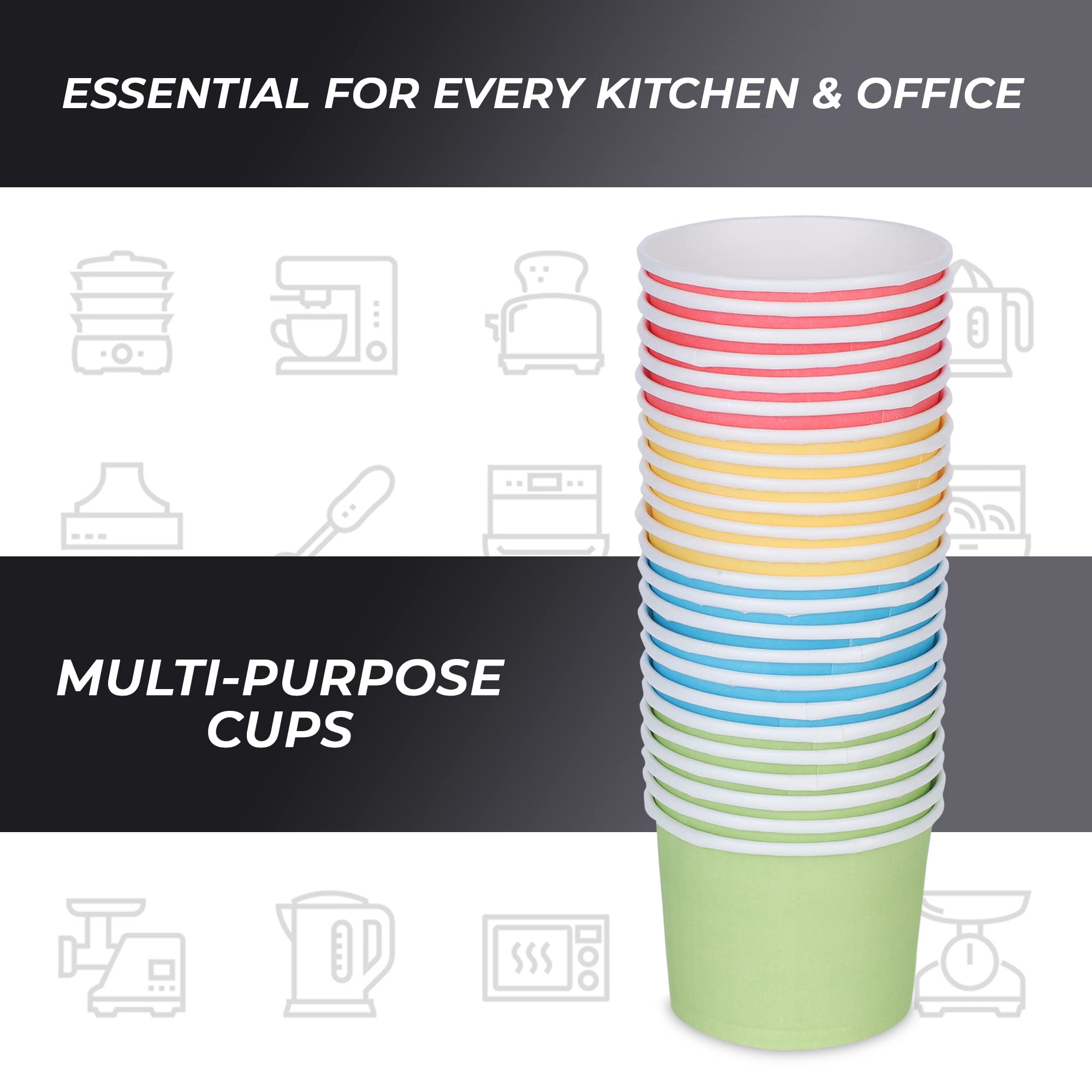 E Kysa Basics Disposable Paper Tea & Coffee Cups - 50-Piece Set, 110ml (4oz), Multicolor - Perfect for Parties, Offices & On-the-Go Beverages