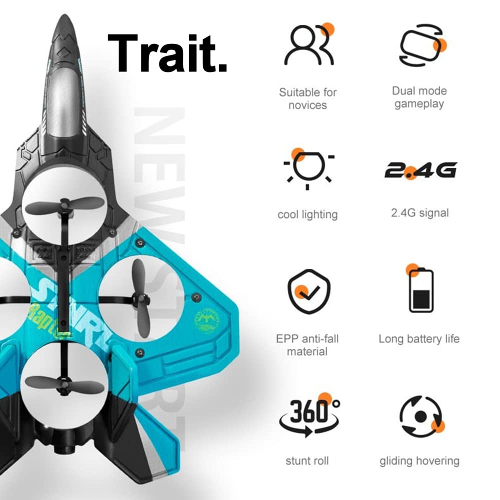 Soputry V17 Jet Fighter Stunt RC Airplane - Remote Control Toy Plane with 360° Spin & LED Lights - Gray Aerobatic Glider for Outdoor Fun & Beginner Pilots