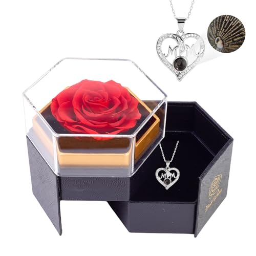 Six Preserved Roses Gifts Box With I Love You Mom Necklace