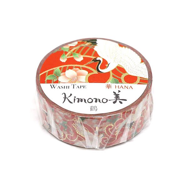 Japanese Washi Tape - Kamiiso Kimono Floral Crane Design Decorative Masking Tape for Scrapbooking, Journaling, and DIY Crafts