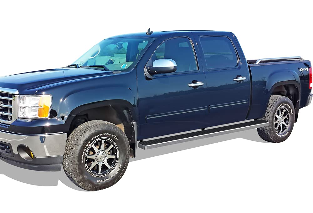 APS 6in Wheel-to-Wheel Nerf Bars for 2001-2013 Chevy Silverado & GMC Sierra Crew Cab 5.6ft Bed - Black Side Steps for Easy Truck Access & Off-Road Protection