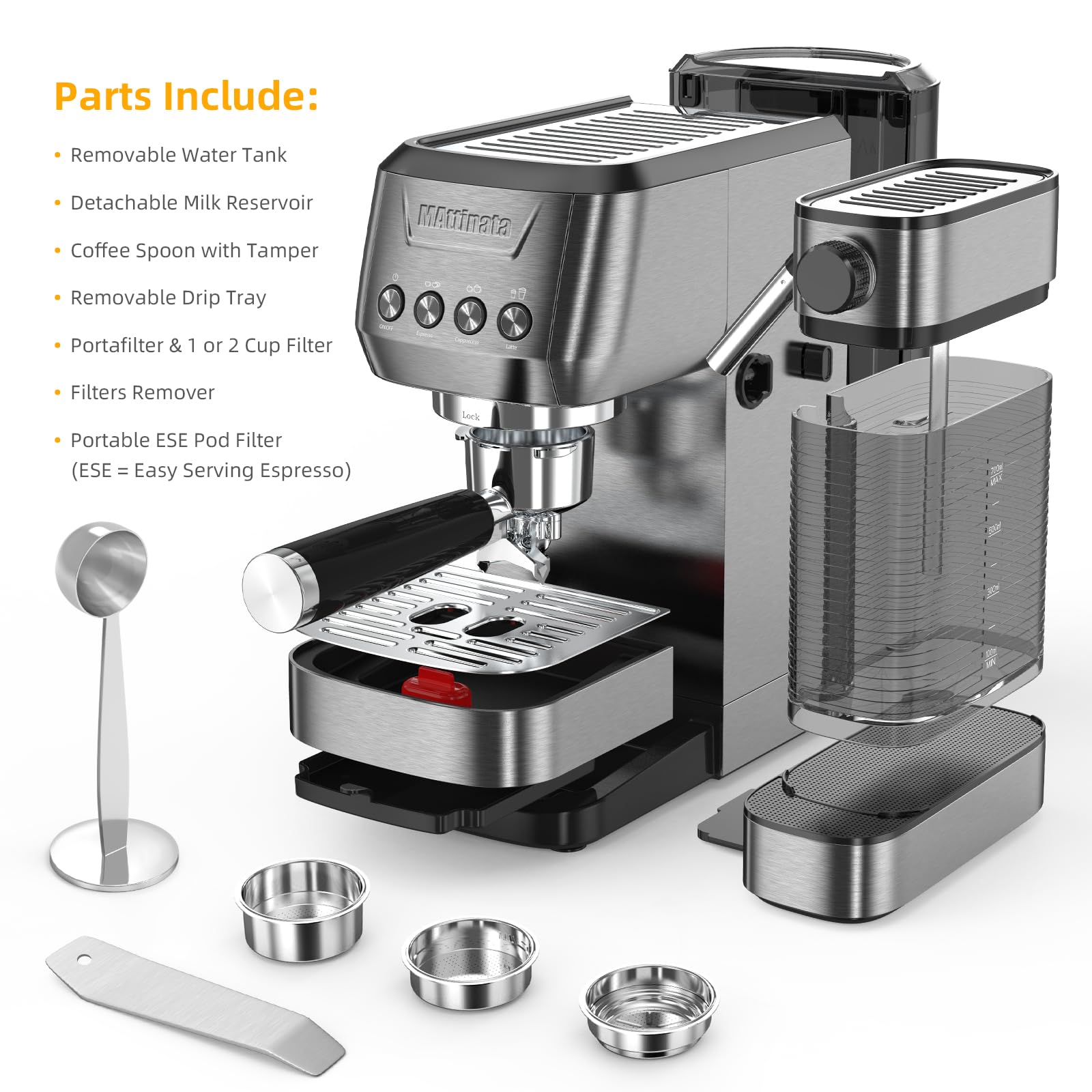 20 Bar Espresso Machine with Milk Frother - Stainless Steel Home Cappuccino Maker with 2.0L Automatic Milk Tank | Perfect for Coffee Lovers & Entertaining Guests