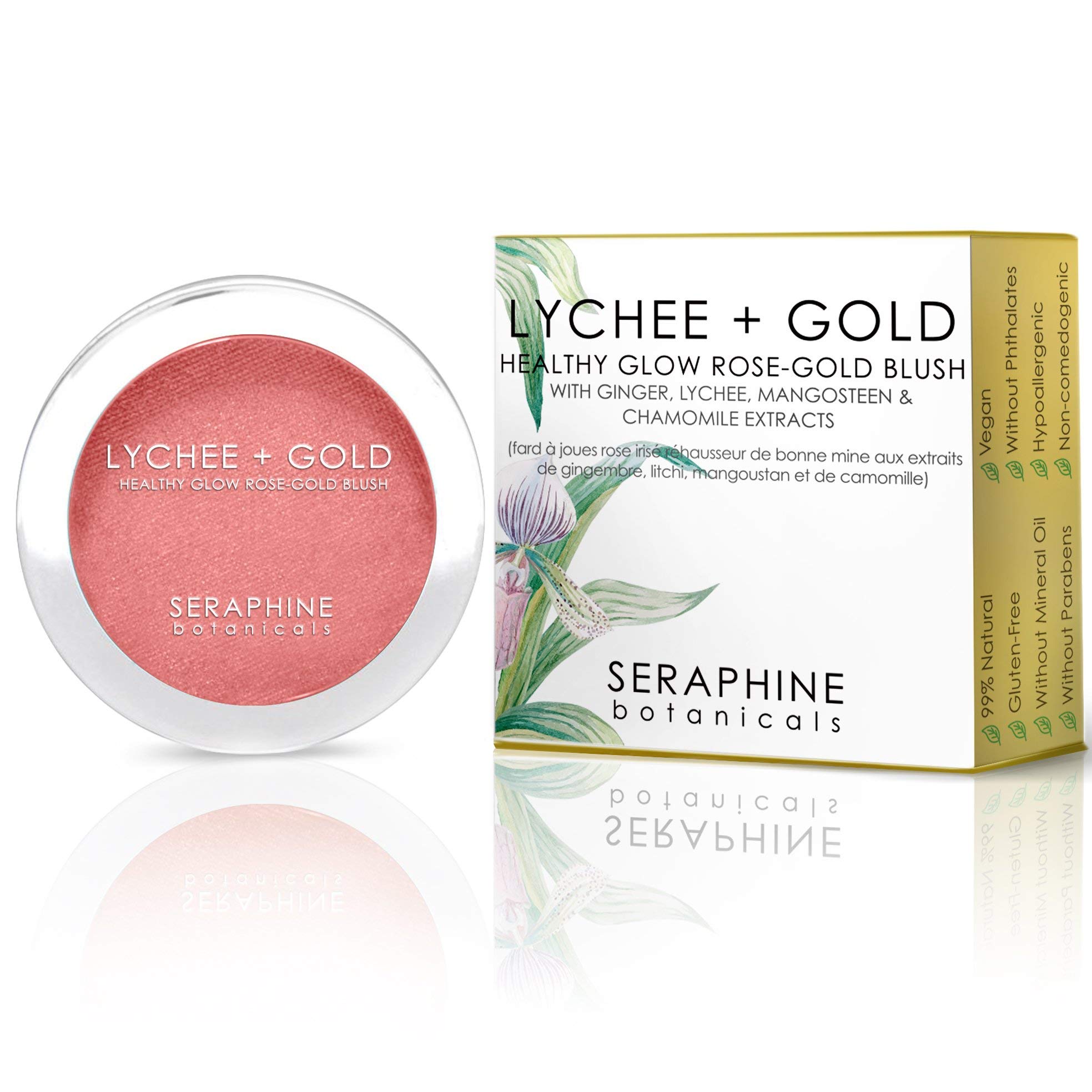 Seraphine Botanicals Lychee & Gold Blush - Natural Rose-Gold Cheek Makeup for Healthy Glow | Perfect for Everyday Wear & Special Occasions
