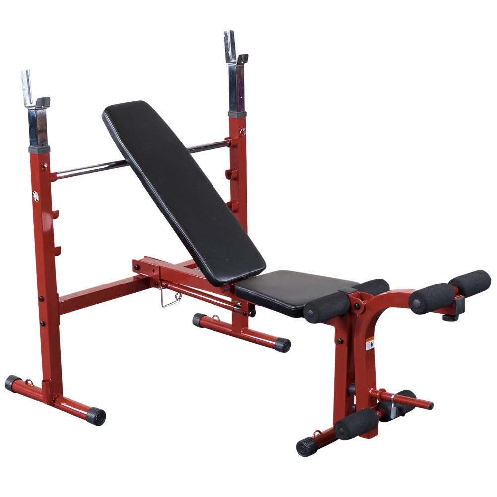 Body-Solid BFOB10R Adjustable Olympic Weight Bench with Leg Developer & Folding Storage - Fits 6ft & 7ft Barbells - Perfect for Home Gym & Strength Training Workouts