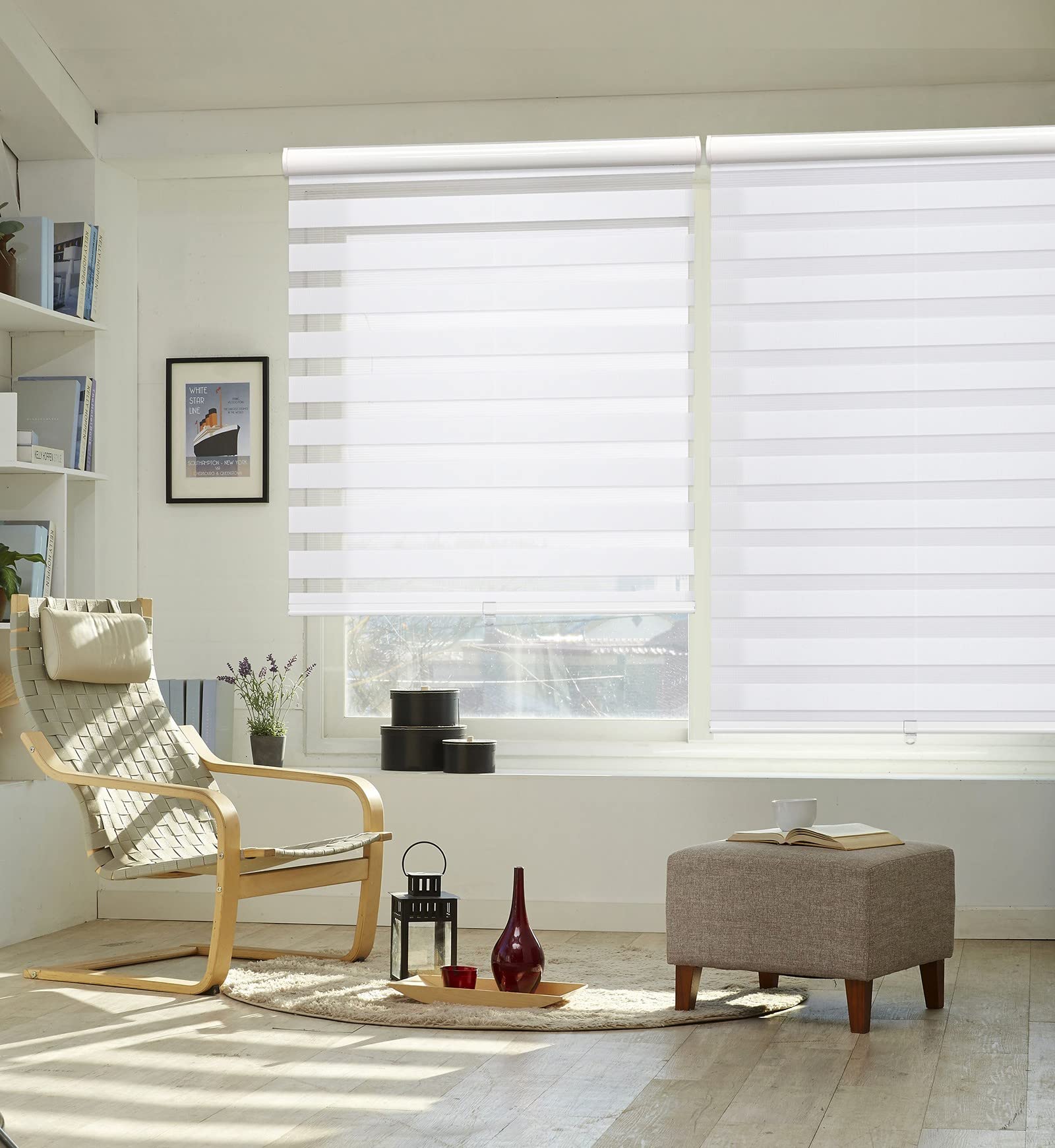 MiLin Cordless Zebra Blinds - Custom Cut Dual Layer Roller Shades for Windows (14
