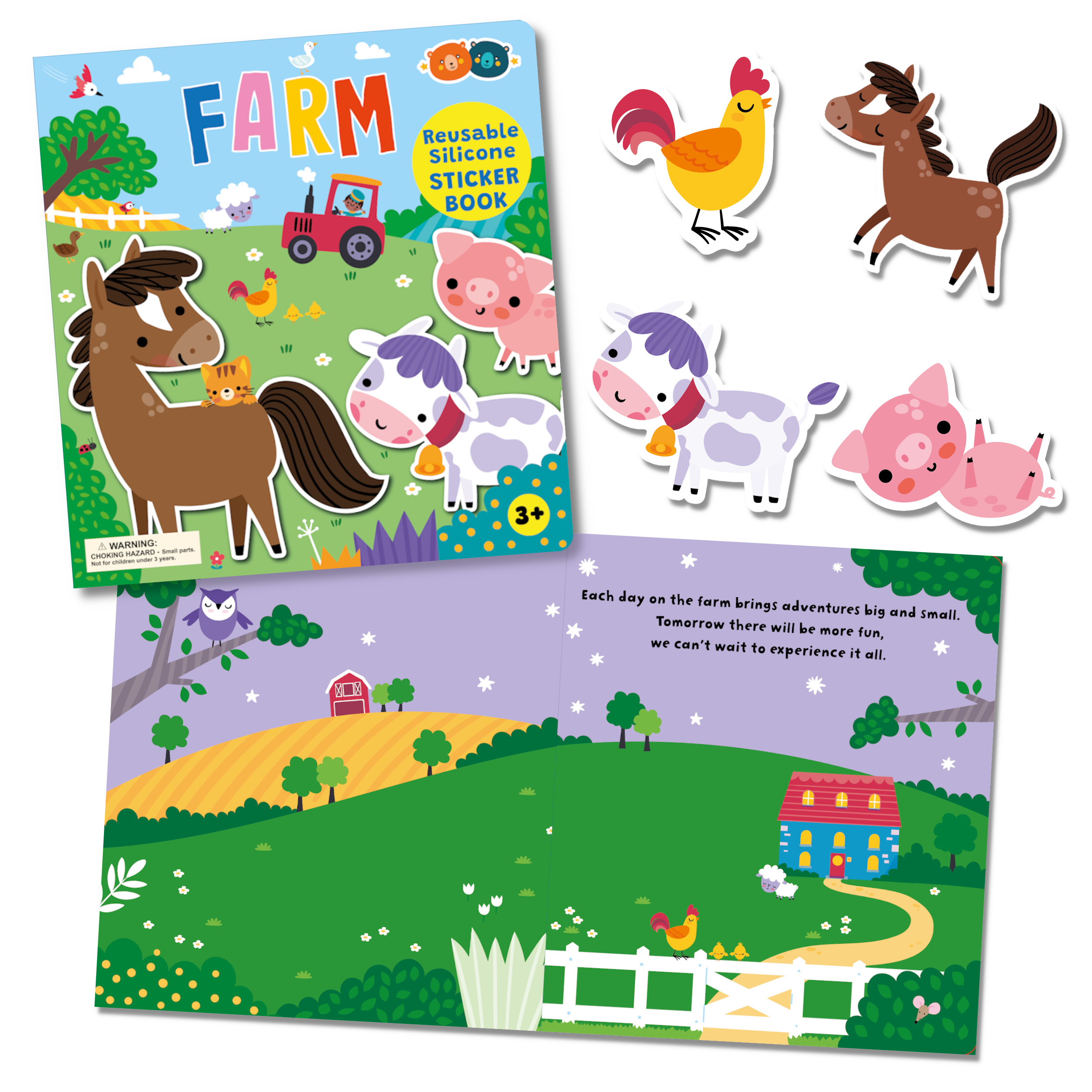 Farm-Themed Reusable Silicone Sticker Book for Kids - Fun Learning Activity for Toddlers & Preschoolers - Perfect for Travel, Home & Classroom Play