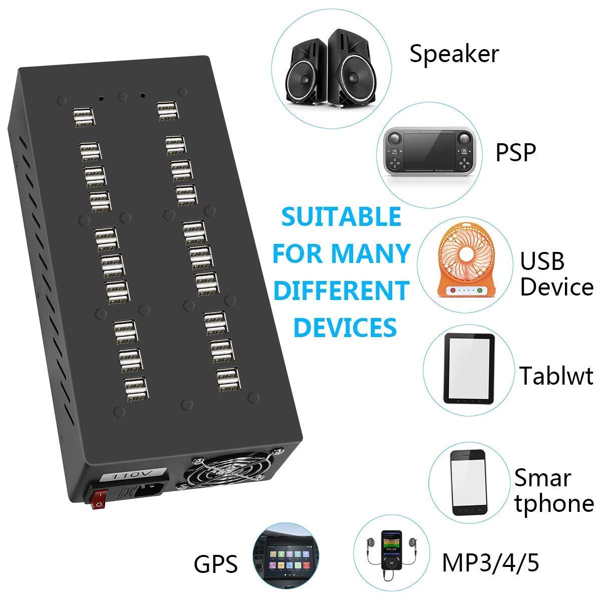40-Port USB Charging Station with Smart Protection | Fast Multi-Port USB Wall Charger Adapter with Power Cord for iPhone, iPad, Samsung Galaxy | Perfect for Home, Office, Dorm & Travel Charging Needs