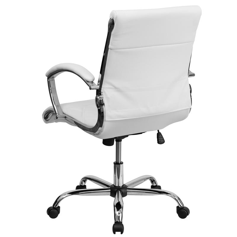 FLASH Merideth Mid Back Designer Black LeatherSoft Executive Swivel Office Chair with Chrome Base & Arms - Ergonomic Desk Chair for Home Office, Conference Room & Workspace