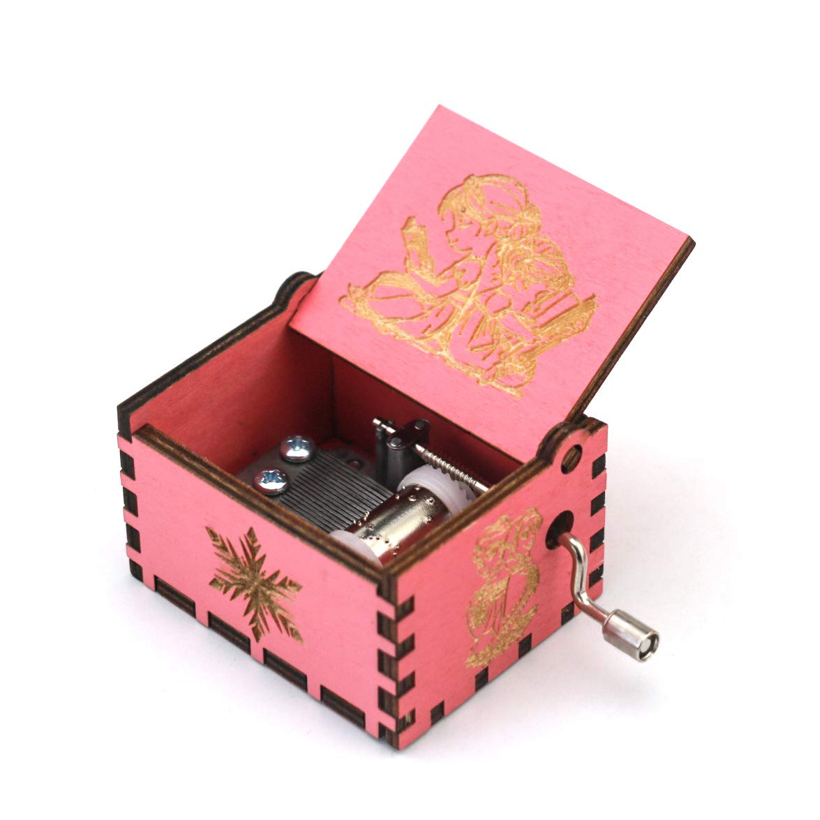 Hand-Cranked Tiny Wooden Music Box - Plays 'Let It Go' - Pink Carved Musical Gift for Birthdays, Weddings & Home Decor