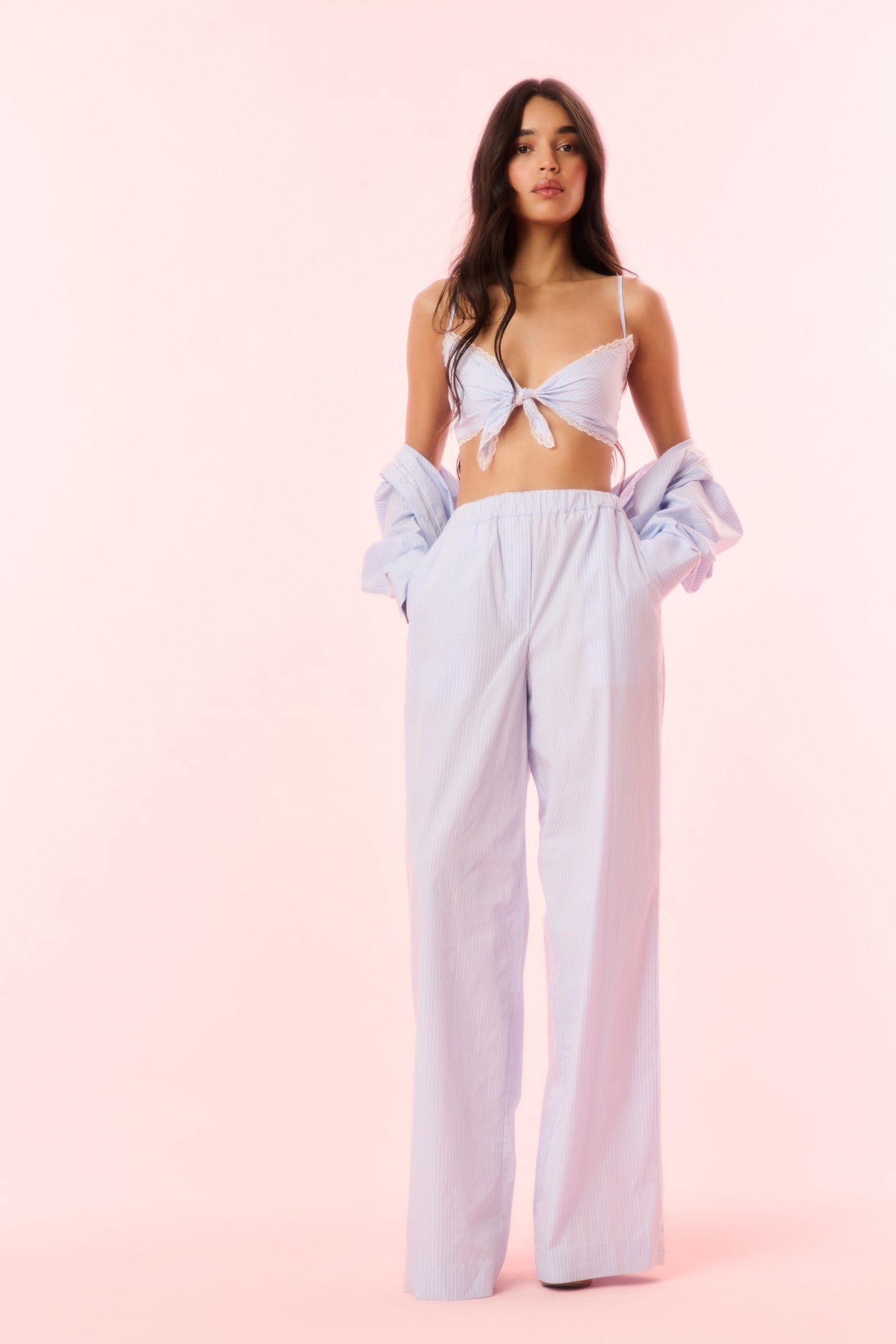 Helia Cotton Pinstripe Wide Leg Pants for Women - Comfortable High Waisted Palazzo Trousers - Perfect for Office, Casual Wear & Travel