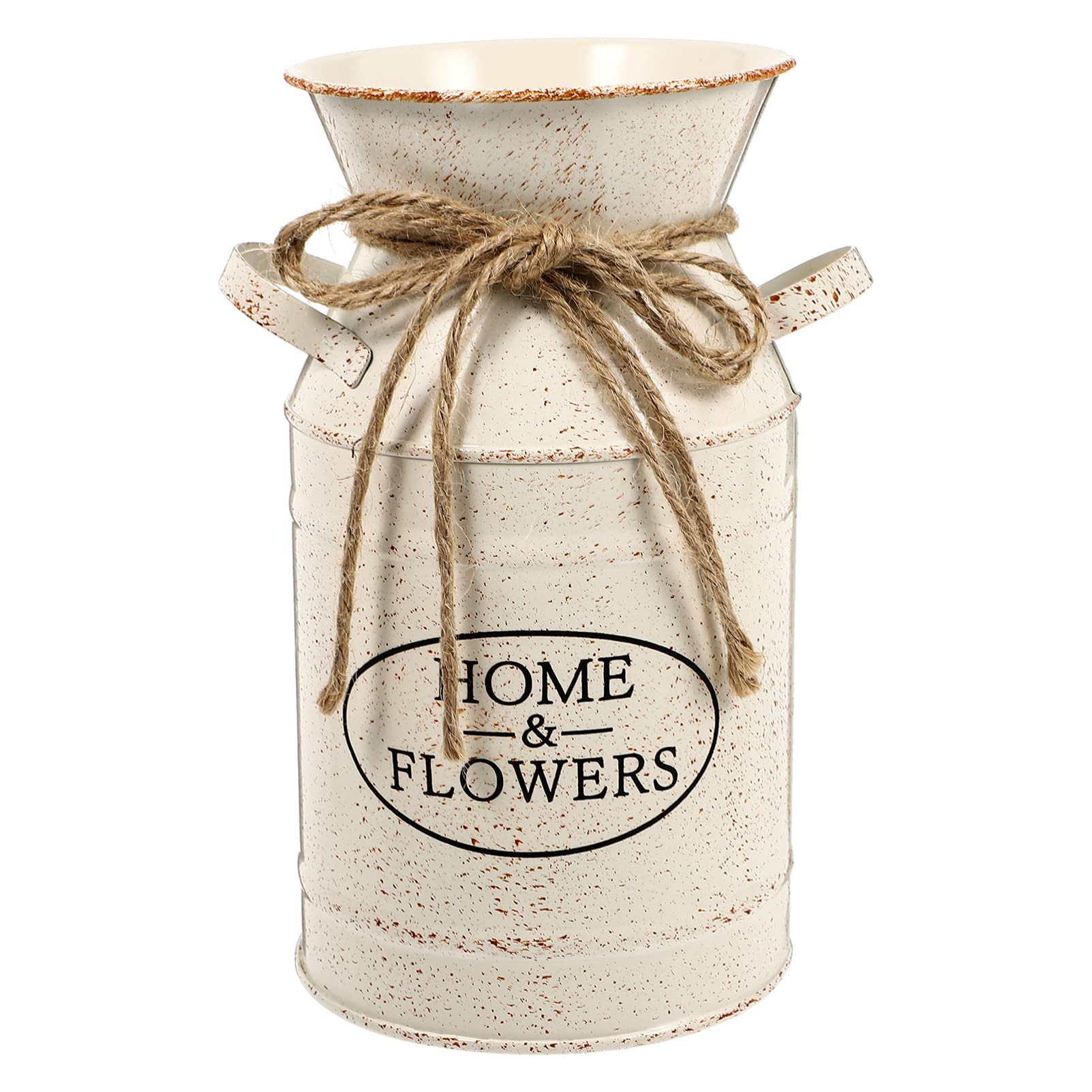 French Style Shabby Chic Galvanized Metal Flower Vase - Rustic Milk Can Pitcher for Farmhouse Decor, Wedding Centerpiece & Home Floral Arrangements (Beige)