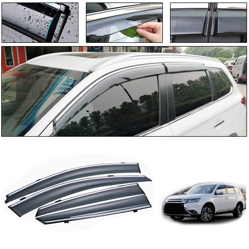 Mitsubishi Outlander 2013-2020 Side Window Deflectors - 4PCS Car Window Visors for Sun, Rain & Smoke Protection - Tape-On Outside Vent Shades - Perfect for Road Trips & All-Weather Driving