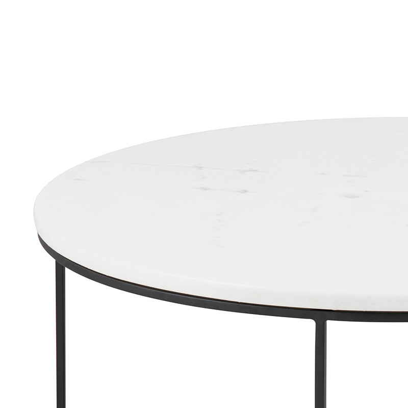 LUCIO 80cm Round Marble Coffee Table - Modern White & Black Marble Top Living Room Furniture for Small Spaces, Home Decor, Apartment Essentials