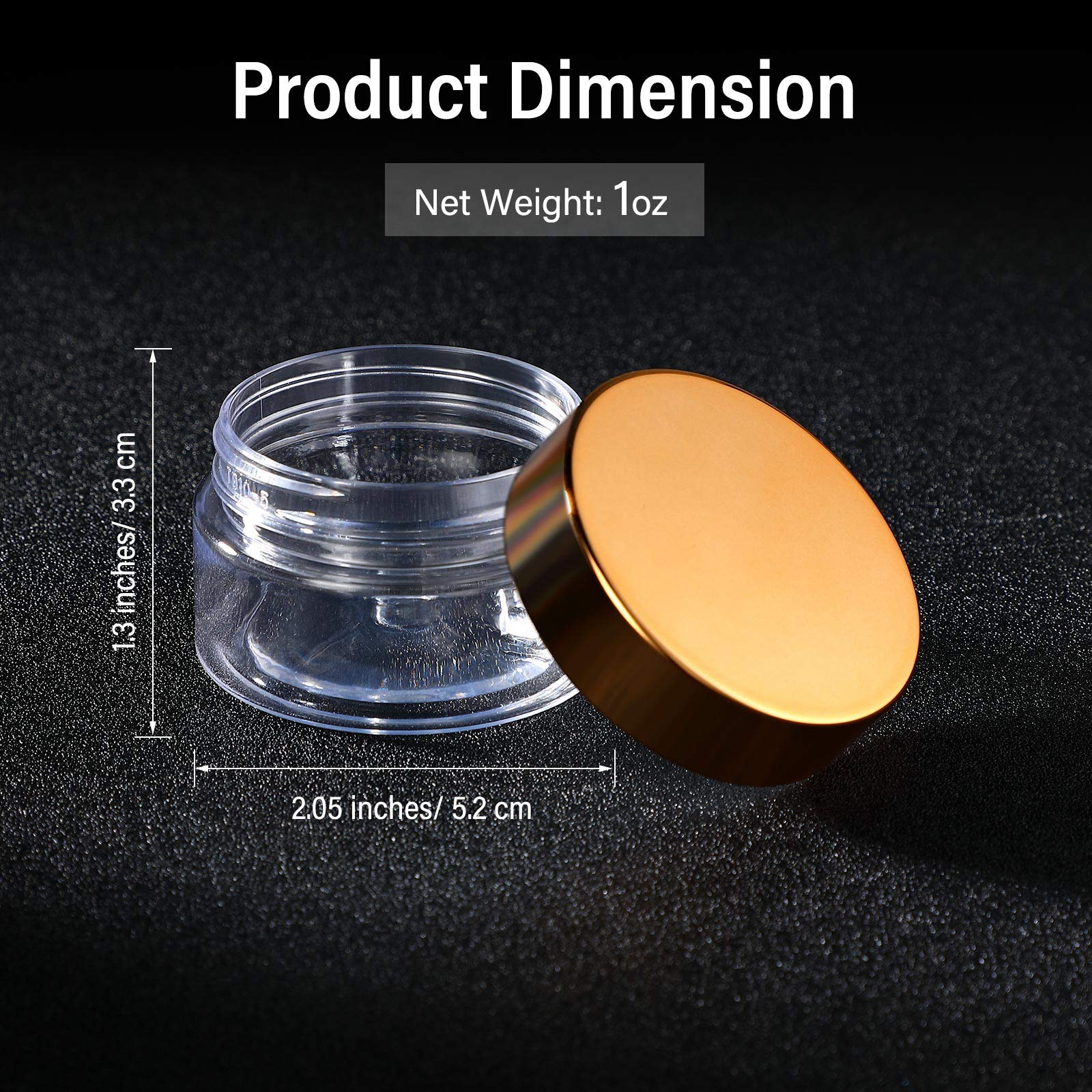 SATINIOR 24-Piece Clear Plastic Jars with Gold Lids - 1 oz Round Wide-Mouth Storage Containers for Cosmetics, Creams, Lotions, DIY Crafts & Food | Perfect for Home Organization, Travel & Small Business Packaging