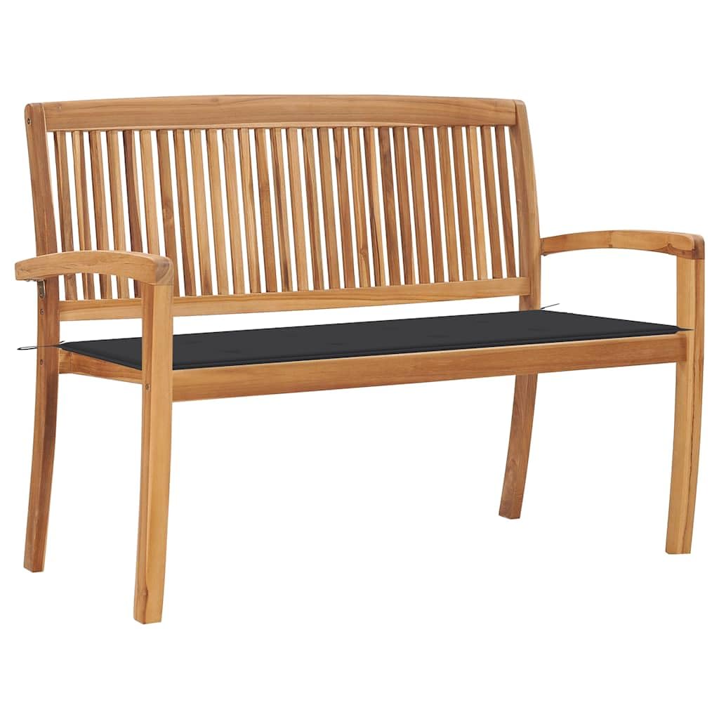 vidaXL Outdoor Patio Bench with Cushion - Stackable Teak Wood Garden Bench for Backyard, Deck, Lawn & Yard - Retro Style Solid Wood Furniture - Perfect for Outdoor Relaxation & Entertaining