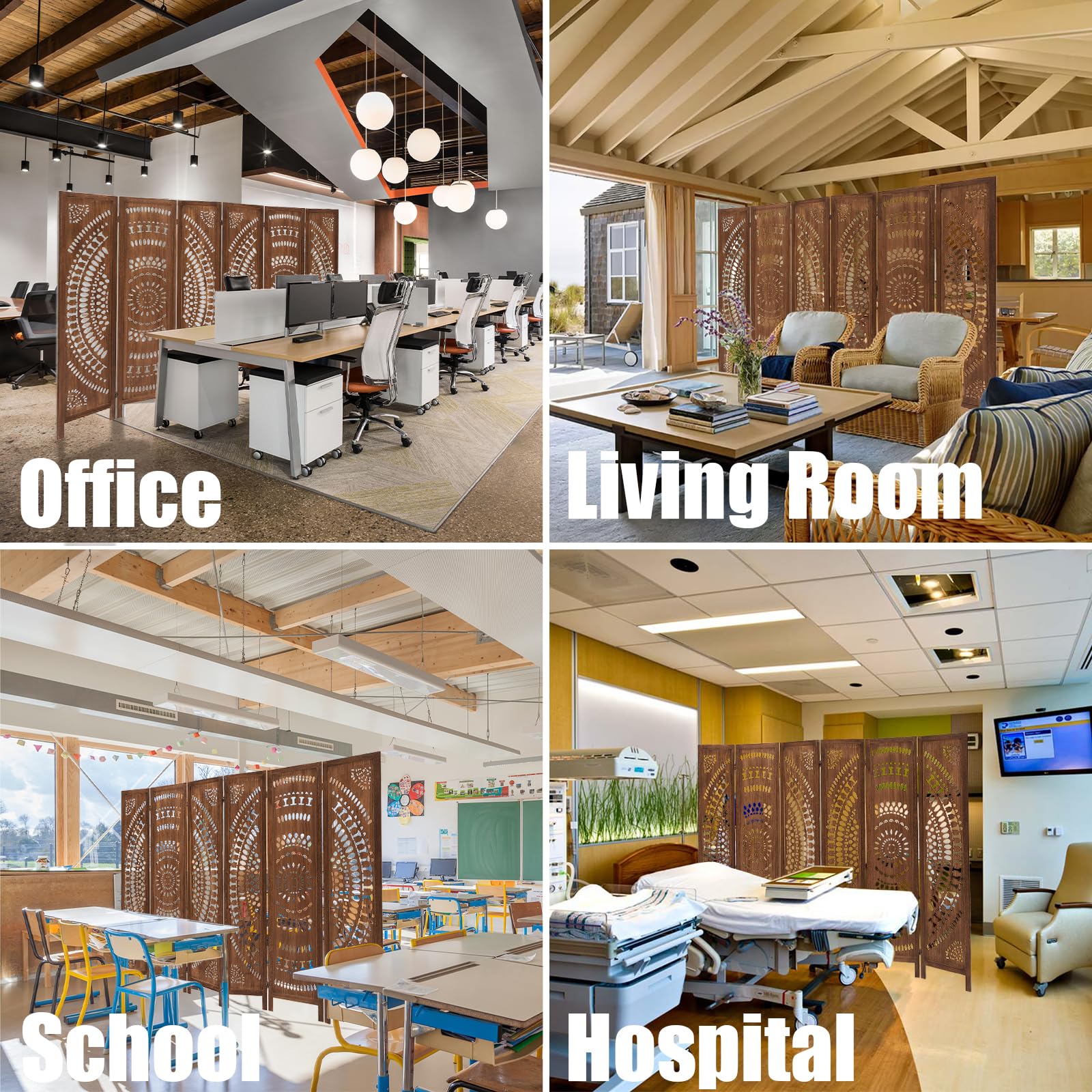 5.6 FT Wooden Room Divider Screen - 6 Panel Freestanding Partition for Home, Bedroom, Office & Restaurant - Rustic Brown Portable Wall Divider - Perfect for Privacy, Space Separation & Decoration
