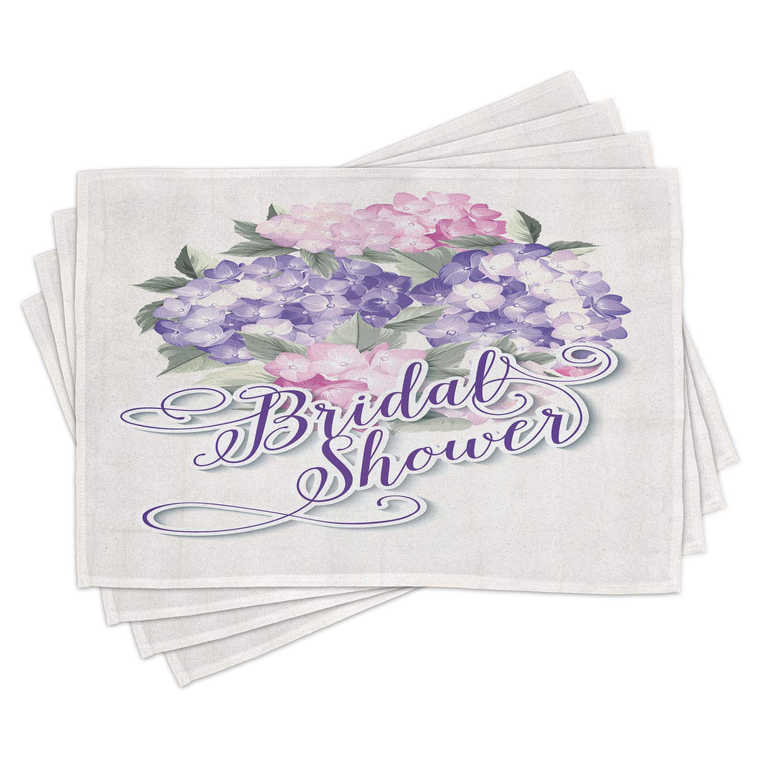 Ambesonne 4-Piece Bridal Shower Place Mats Set - Romantic Hydrangea Floral Print Washable Fabric Placemats for Dining Table & Kitchen Decor in Purple & Pink | Perfect for Wedding Showers, Bridal Parties & Romantic Dinners